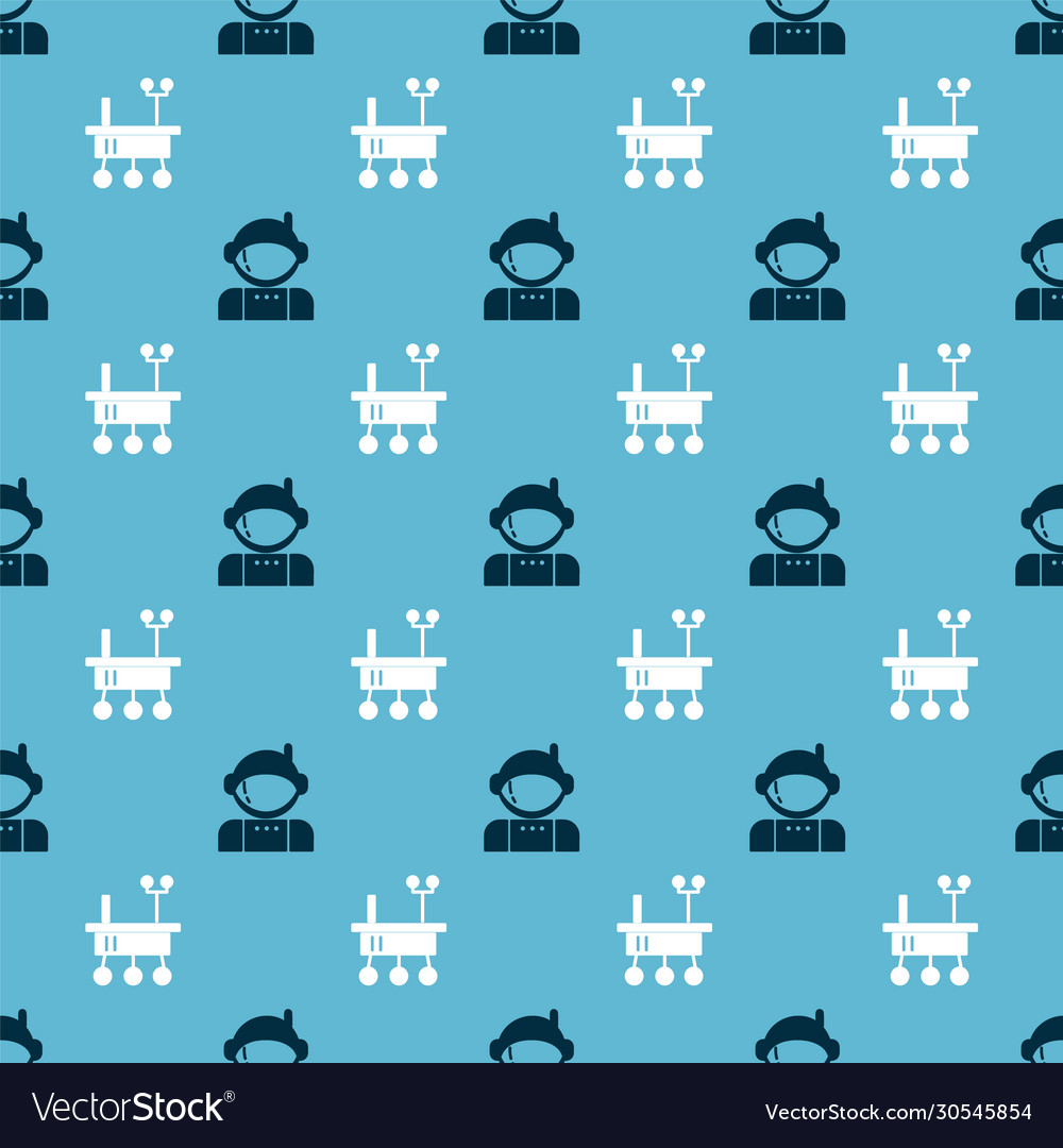 Set astronaut and mars rover on seamless pattern