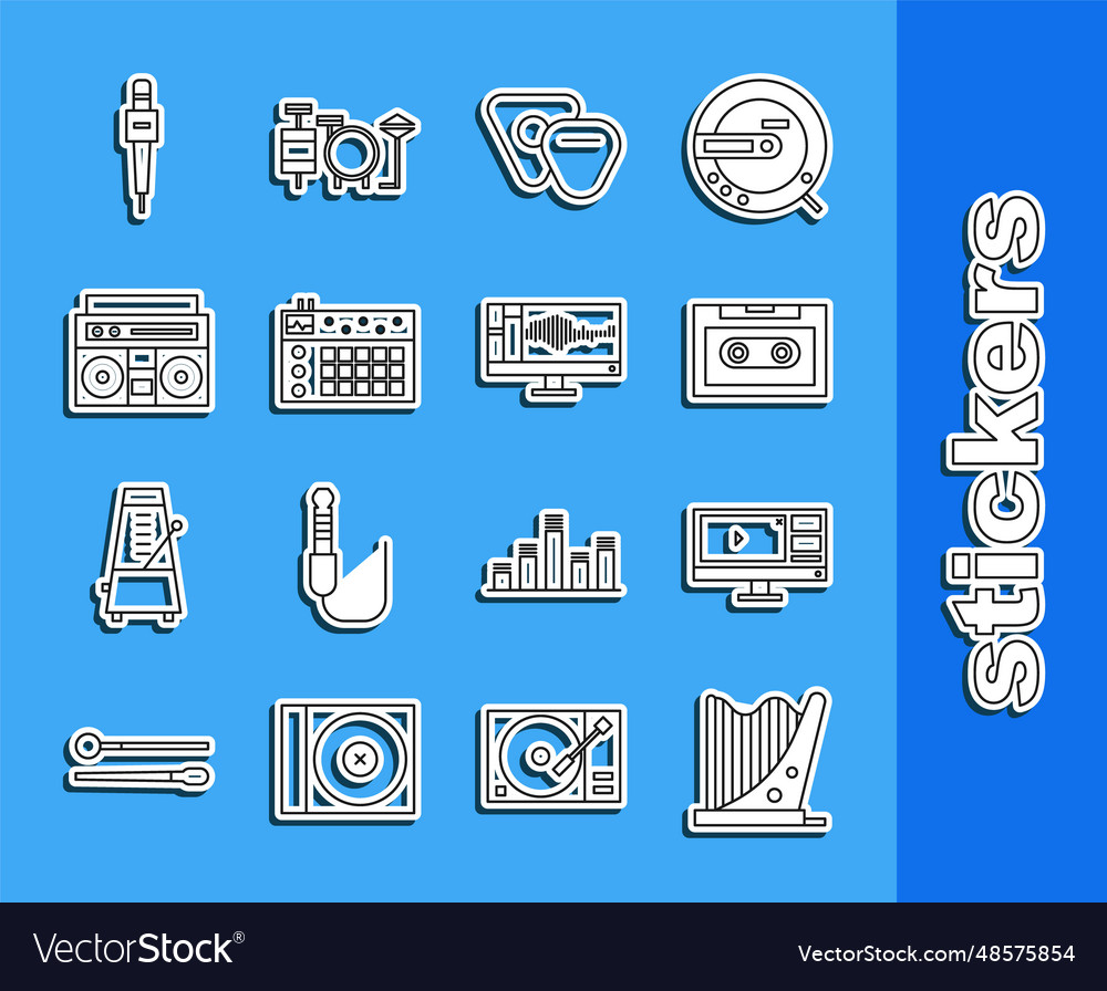 Set line harp video recorder or editor software vector image Set line harp video recorder or editor software