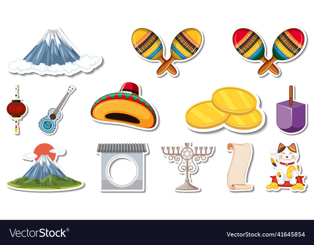Set of different traditional objects Vector Image Set of different traditional objects