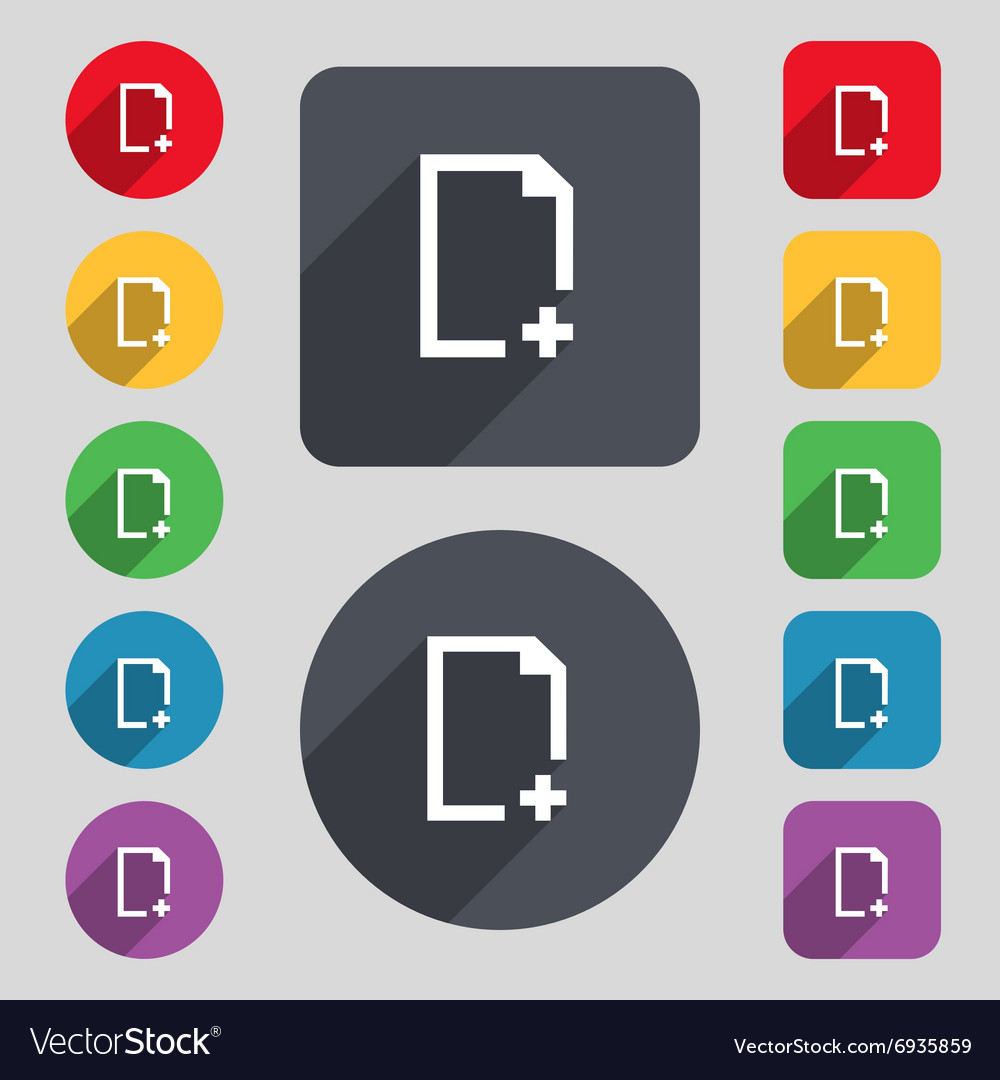Add file icon sign a set of 12 colored buttons