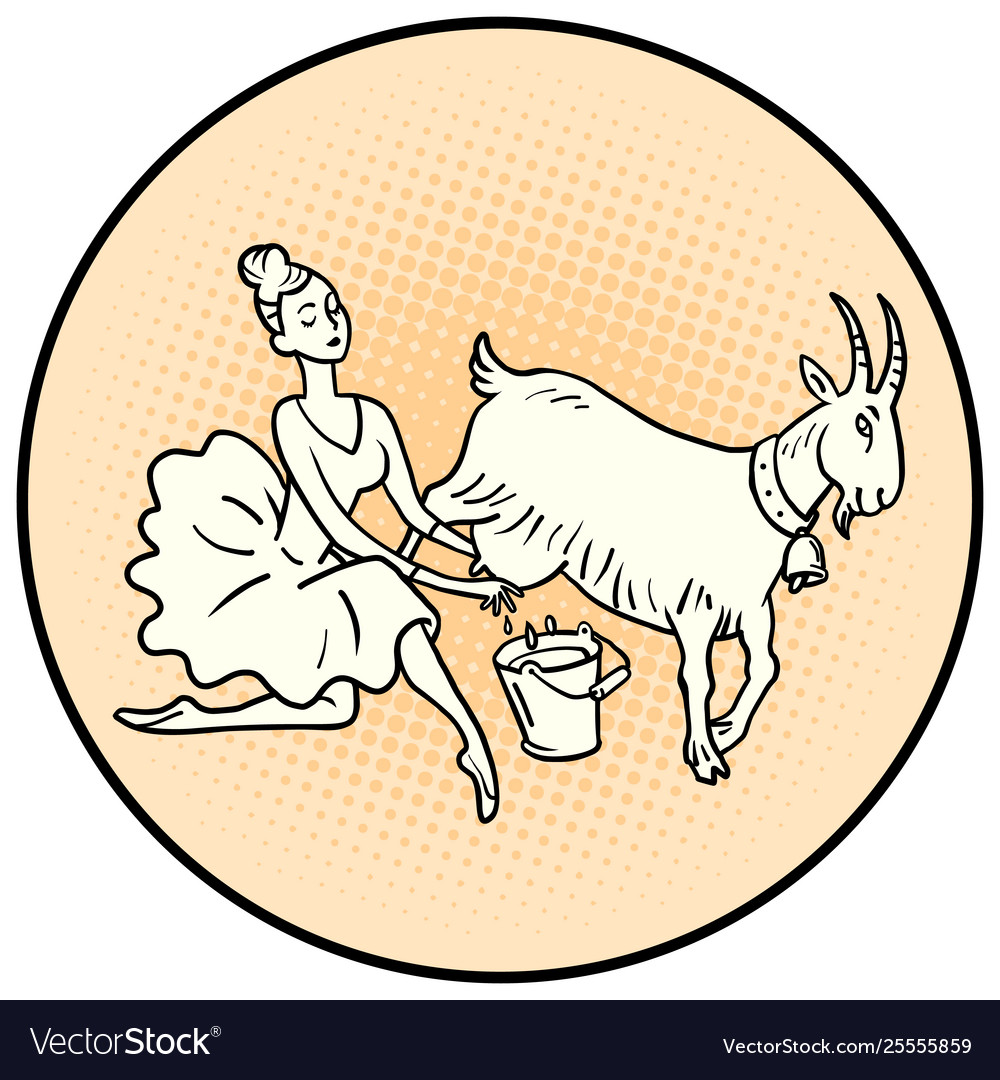 Ballerina milking a goat farm animals