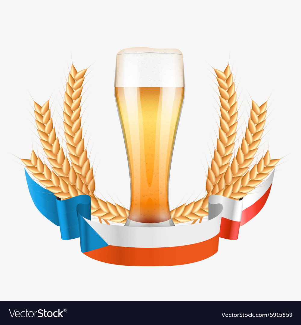 Brewery label with light beer glass and ribbon