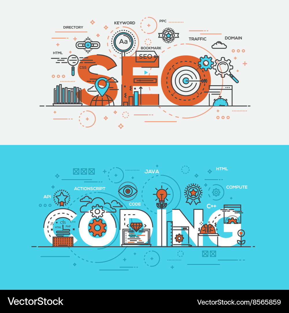 Flat Design Line Concept Banner Seo And Royalty Free Vector