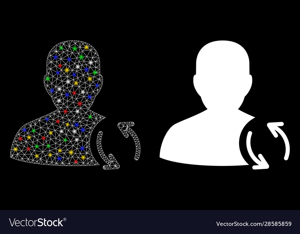 Glowing mesh wire frame user refresh icon vector image Glowing mesh wire frame user refresh icon