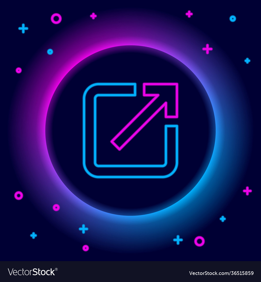 Glowing neon line open in new window icon isolated vector image Glowing neon line open in new window icon isolated