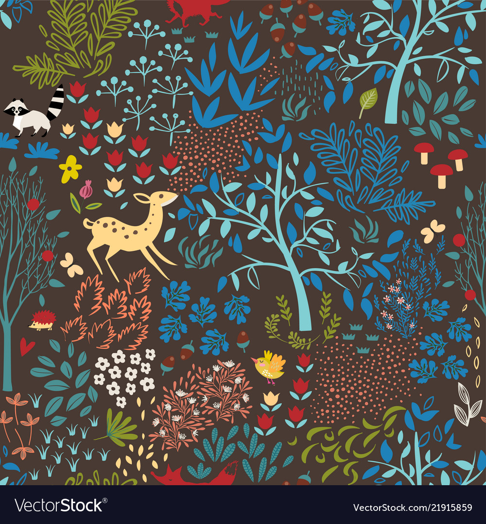 Seamless woodland pattern Royalty Free Vector Image