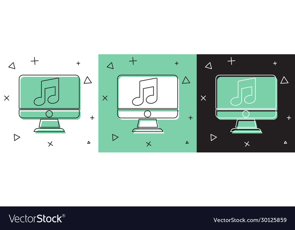 Set computer with music note symbol on screen icon Vector Image Set computer with music note symbol on screen icon