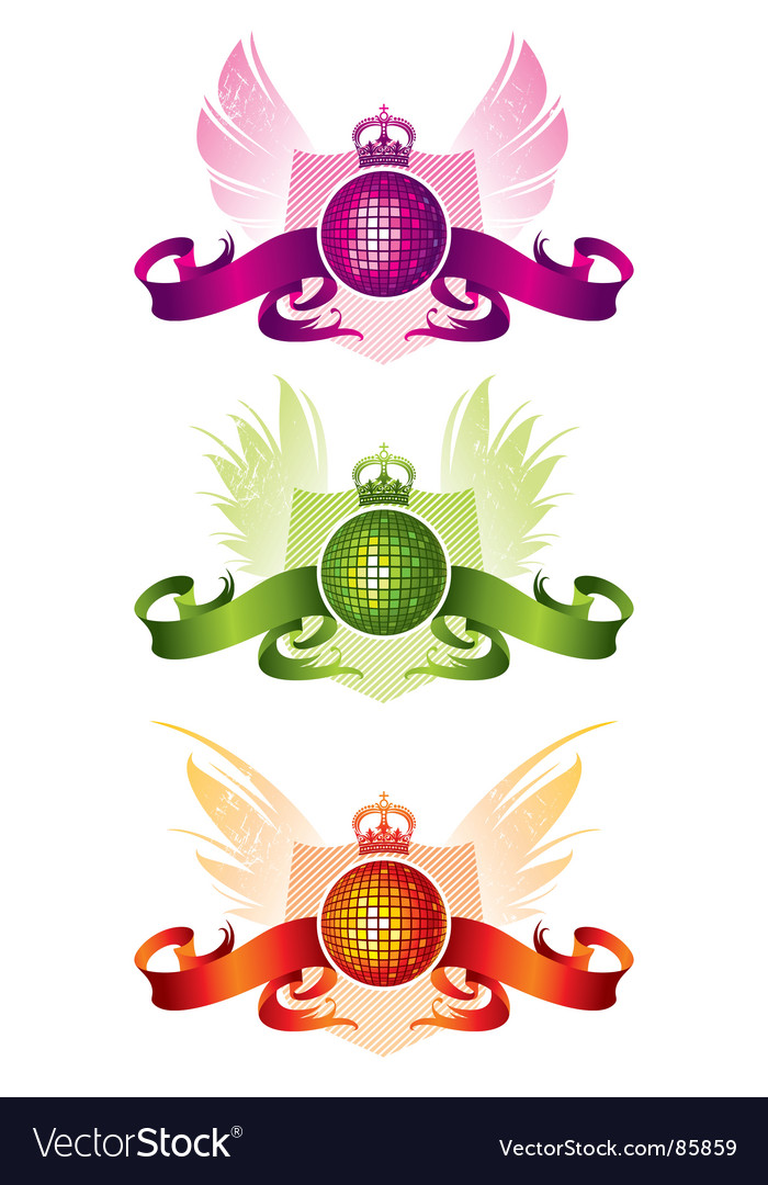 Three disco balls with ribbons Royalty Free Vector Image