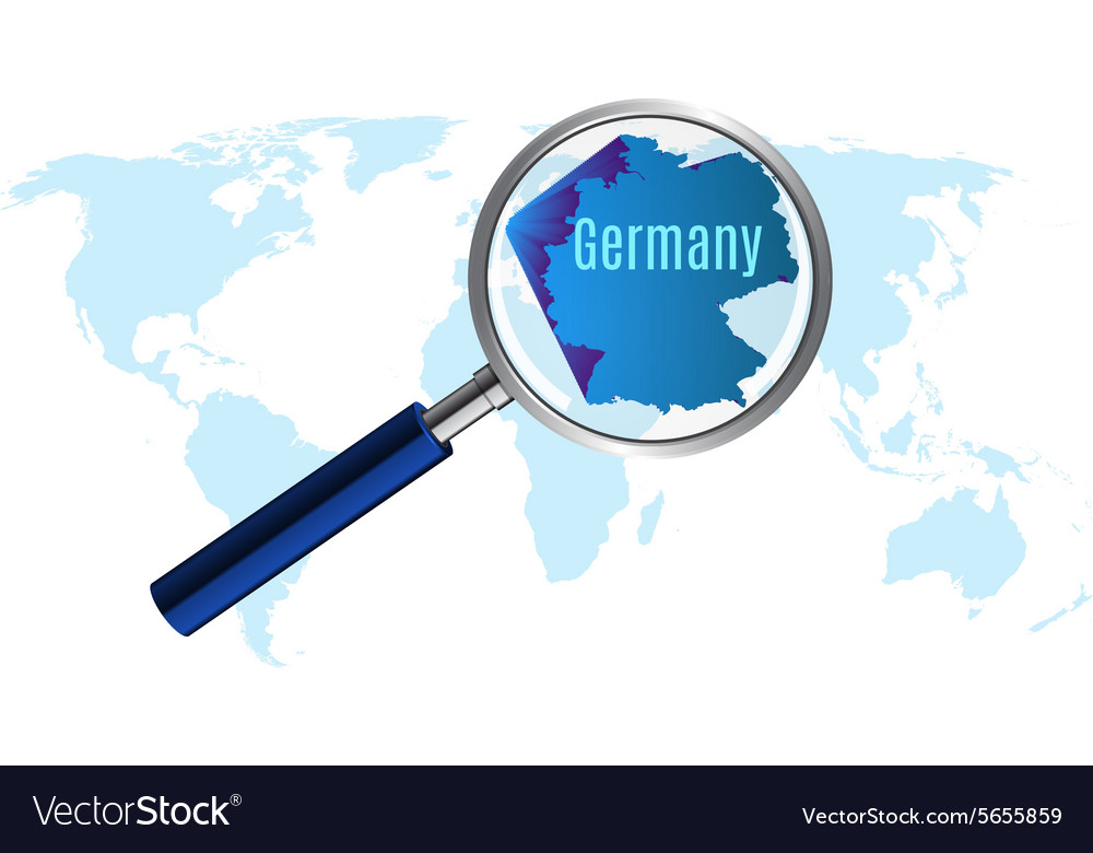 World map with germany magnified by loupe