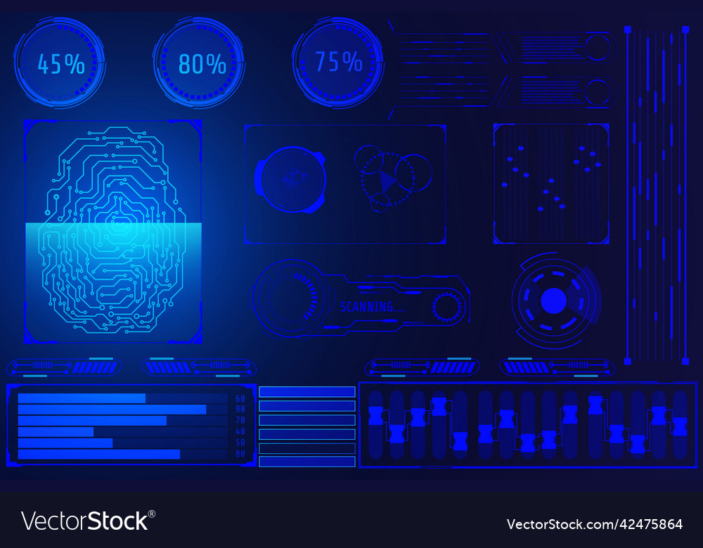 Hud futuristic secrity fingerprint scan elements vector image Hud futuristic secrity fingerprint scan elements