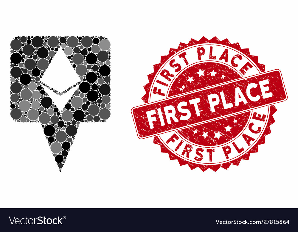 Mosaic ethereum map pointer with grunge first vector image Mosaic ethereum map pointer with grunge first