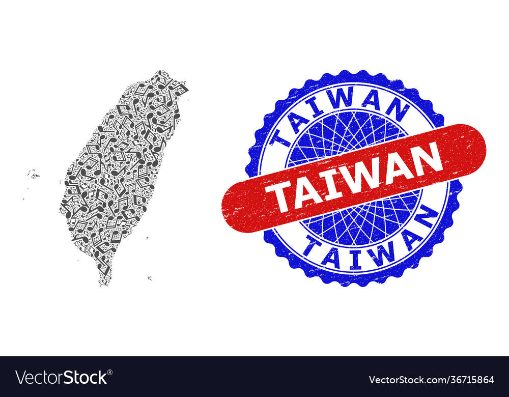 Music notes collage for taiwan map and bicolor vector image Music notes collage for taiwan map and bicolor