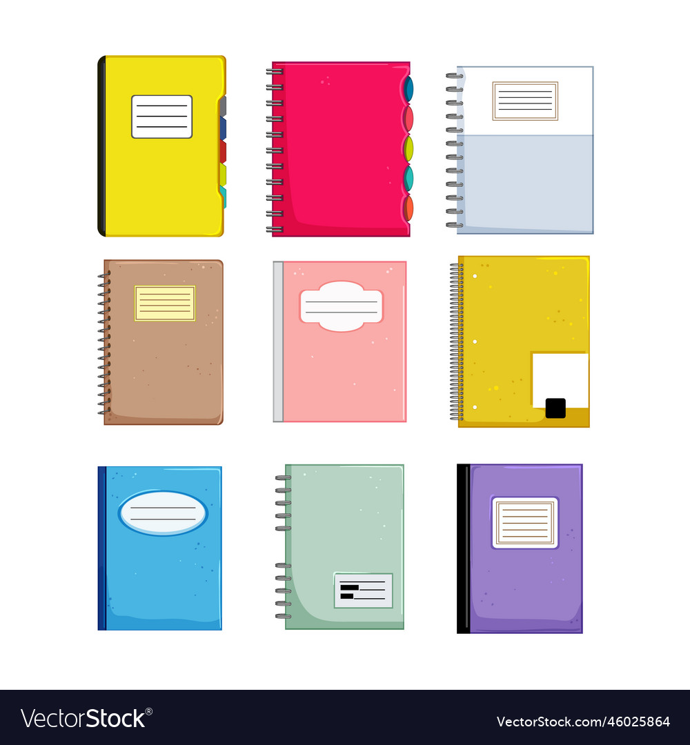 Notebook set cartoon vector image Notebook set cartoon
