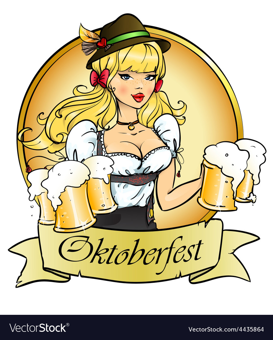 Pretty pin up girl with beer mugs