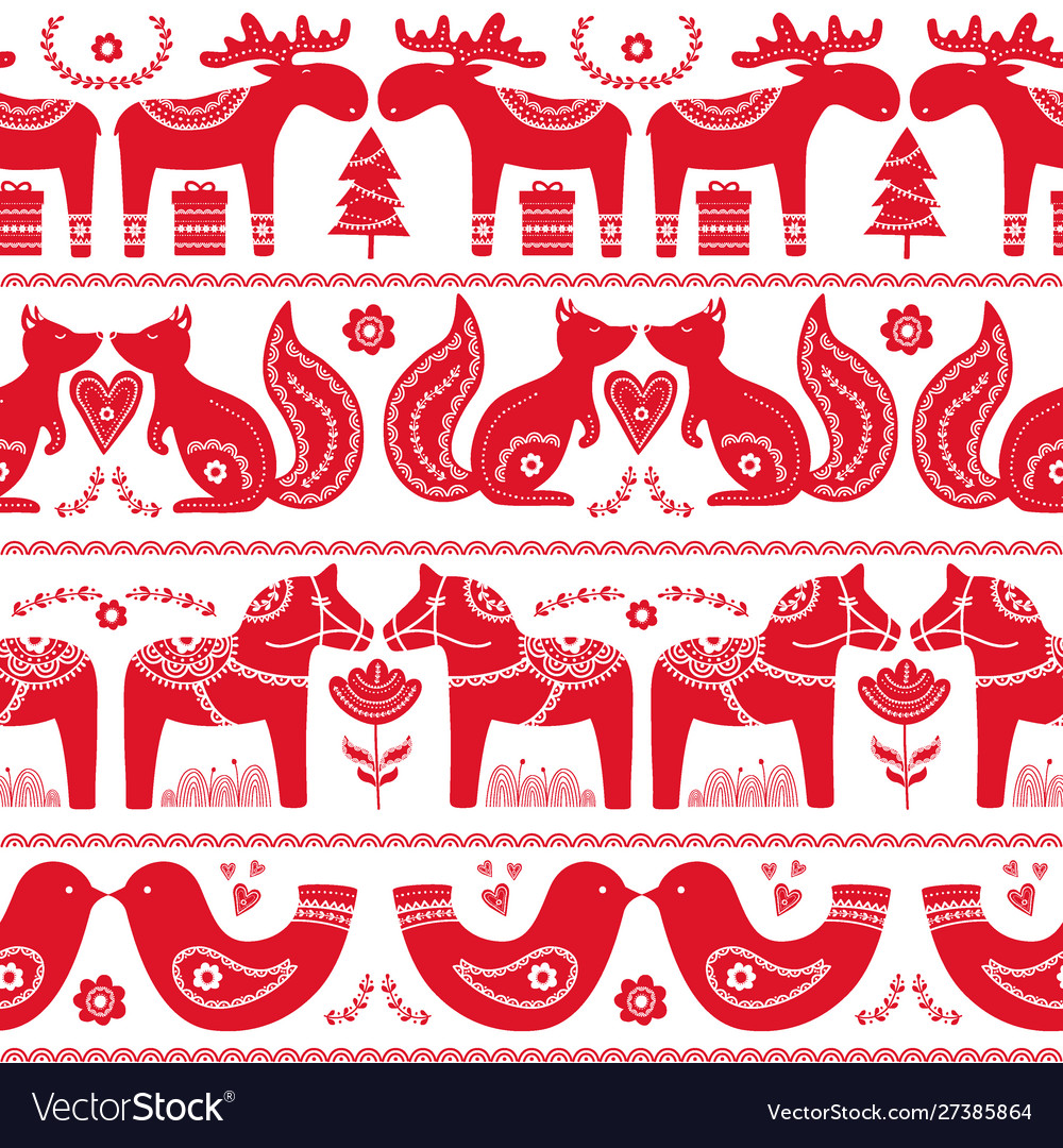 Scandinavian seamless folk art hand drawn pattern Vector Image