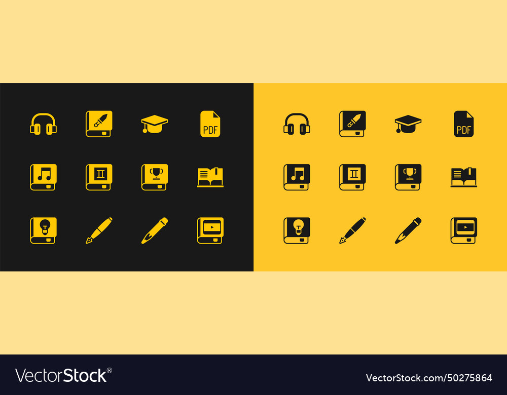 Set pdf file document fountain pen nib book vector image Set pdf file document fountain pen nib book