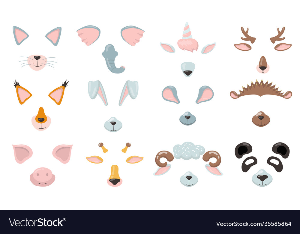 Various animal phone masks flat icon set Vector Image