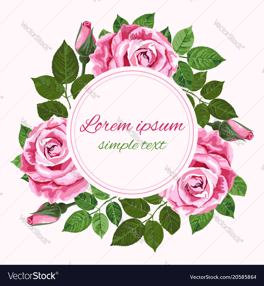 wedding invitations with pink roses wreath vector image