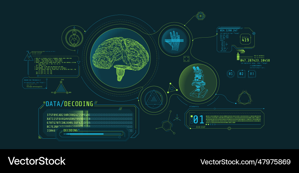 Brain Research Futuristic Interface Screen Vector Image