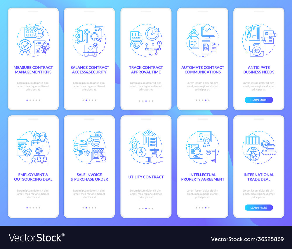 Contract management onboarding mobile app page vector image Contract management onboarding mobile app page
