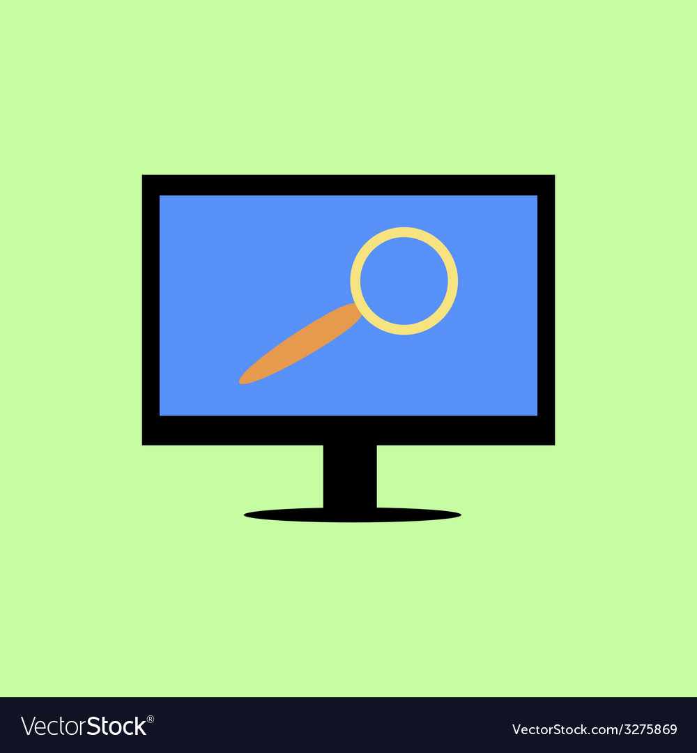 Flat style computer with magnifying glass