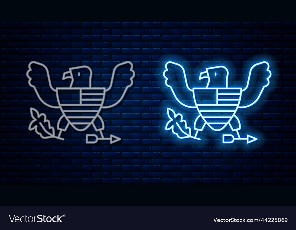 Glowing neon line eagle icon isolated on brick