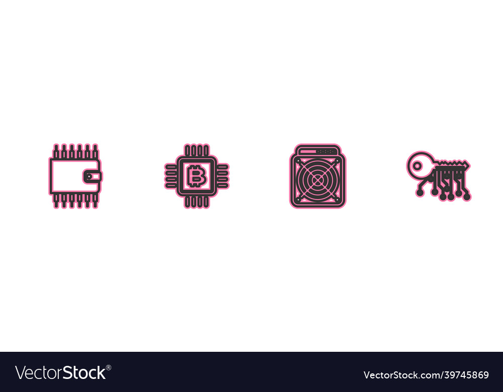 Set line cryptocurrency wallet asic miner cpu vector image Set line cryptocurrency wallet asic miner cpu