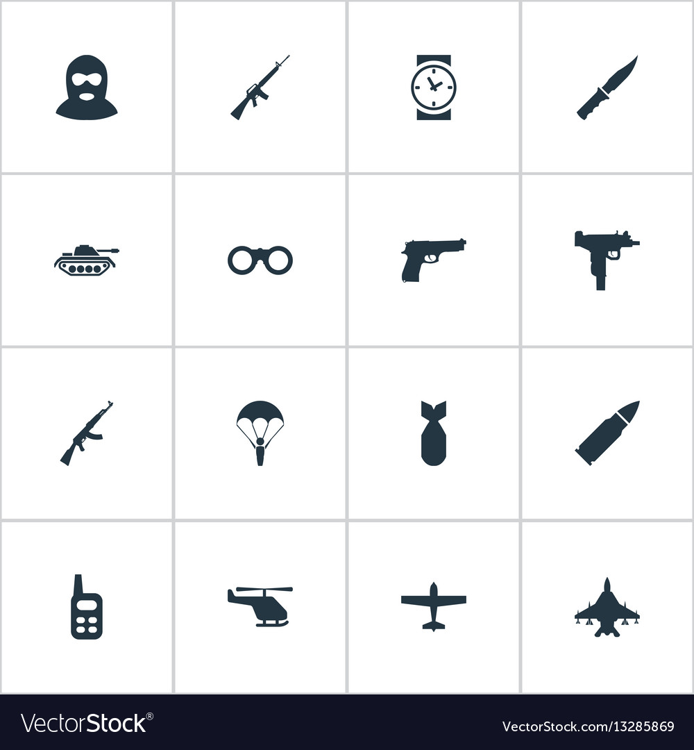Set of 16 simple army icons can be found