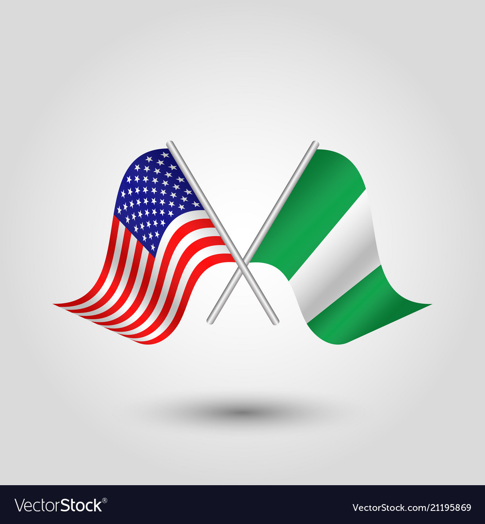 Two crossed american and nigerian flags vector image Two crossed american and nigerian flags