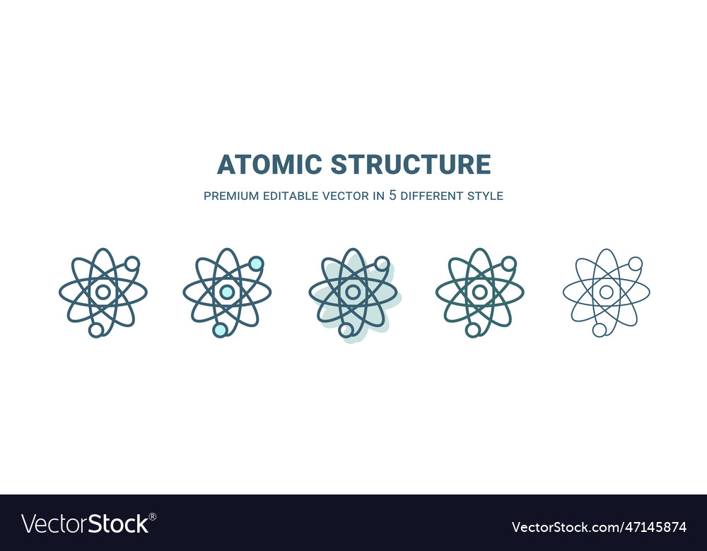 Atomic structure icon in 5 different style