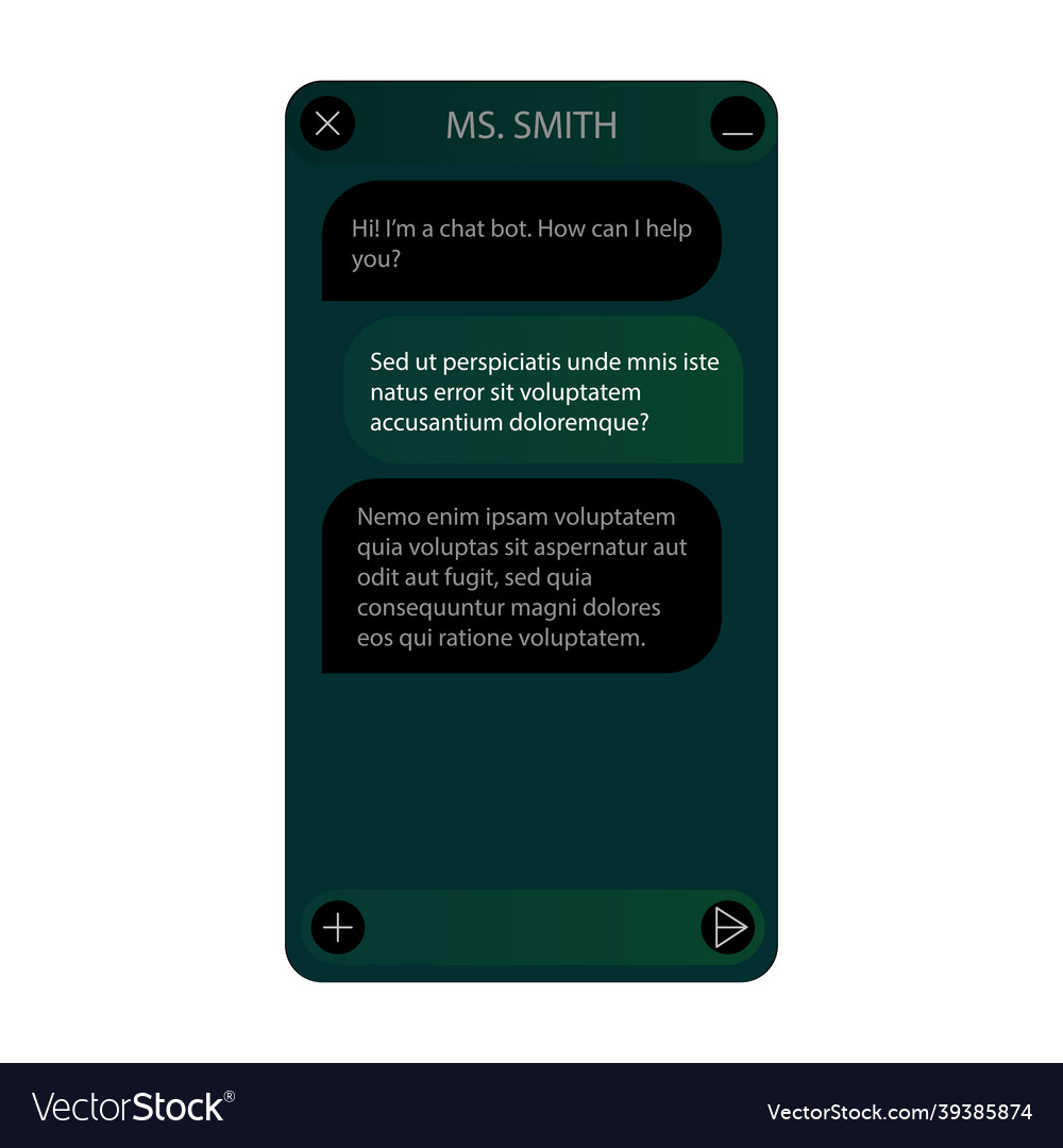 Chat bot window dark mode Vector Image Chat bot window dark mode