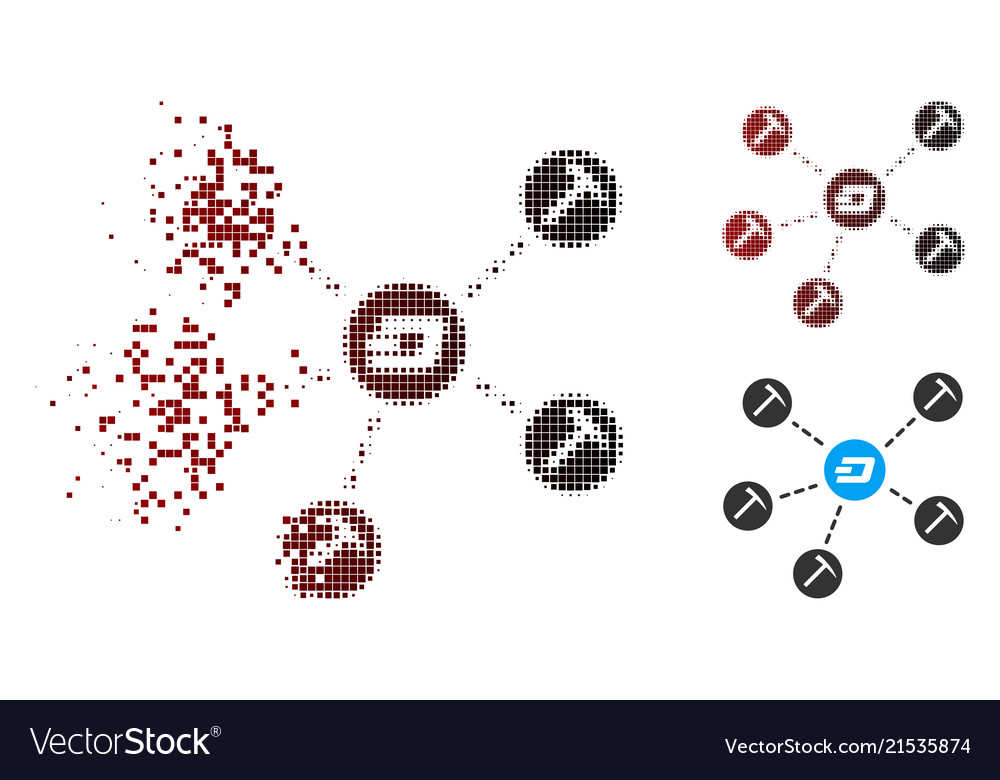 Dust pixel halftone dash mining network icon vector image Dust pixel halftone dash mining network icon