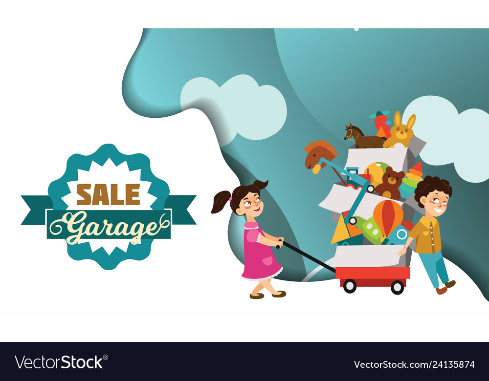 Garage sale boy and girl bought toys at spring Vector Image