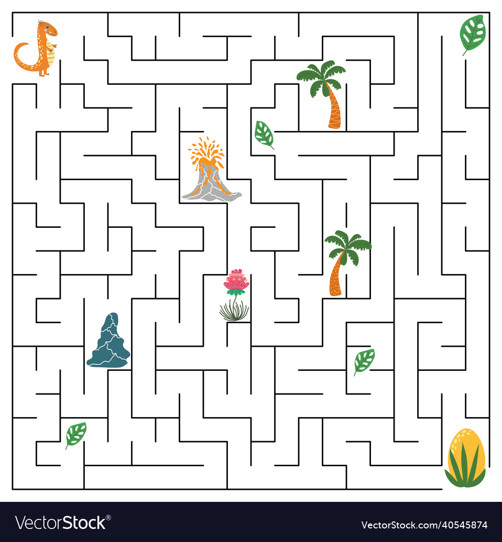 Help dinosaur find path to nest labyrinth maze vector image Help dinosaur find path to nest labyrinth maze