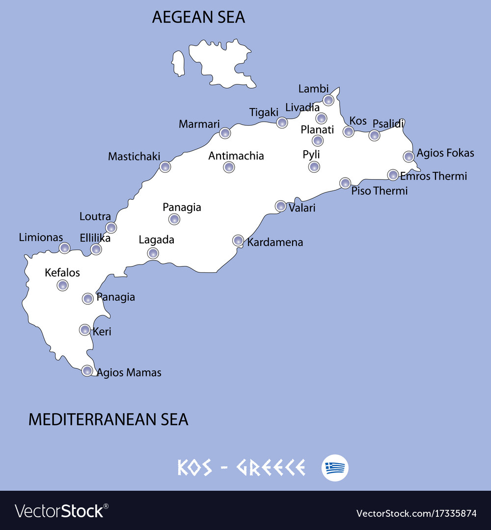Island kos in greece white map and blue Royalty Free Vector