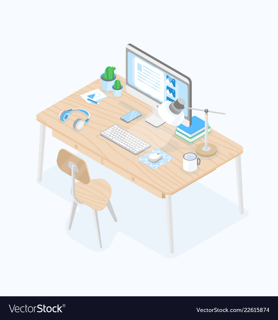 Modern Desk with Computer & Accessories