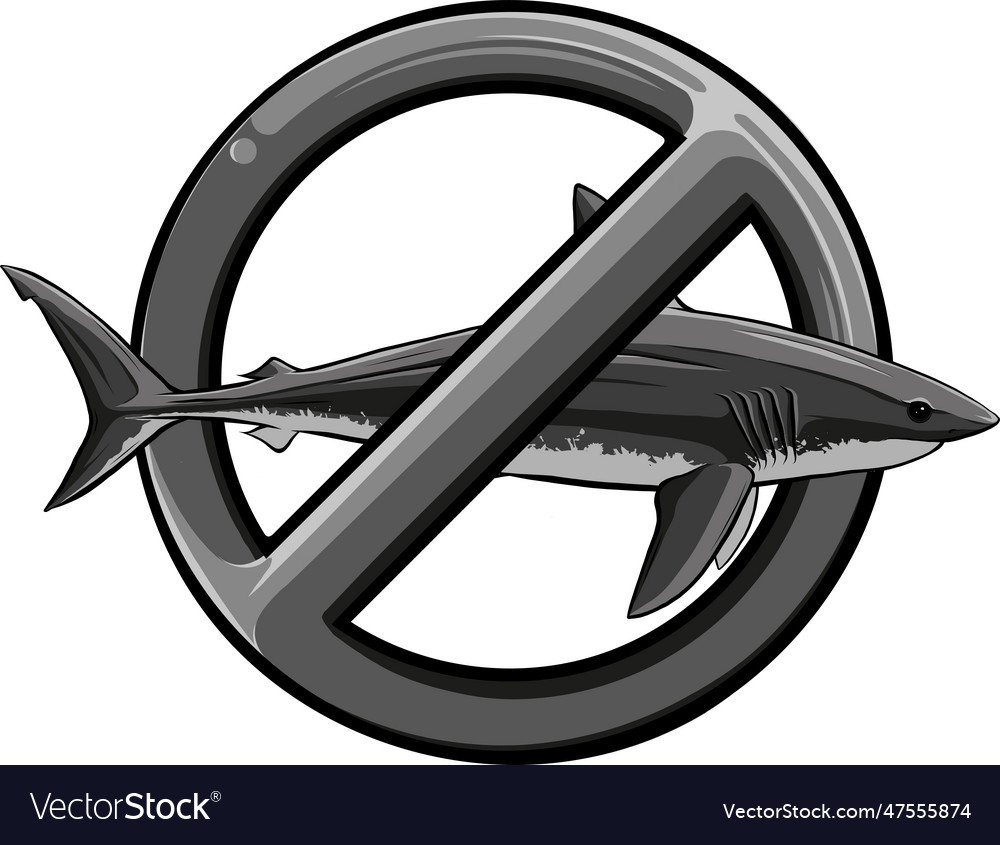 Monochrome shark in forbidden symbol Royalty Free Vector