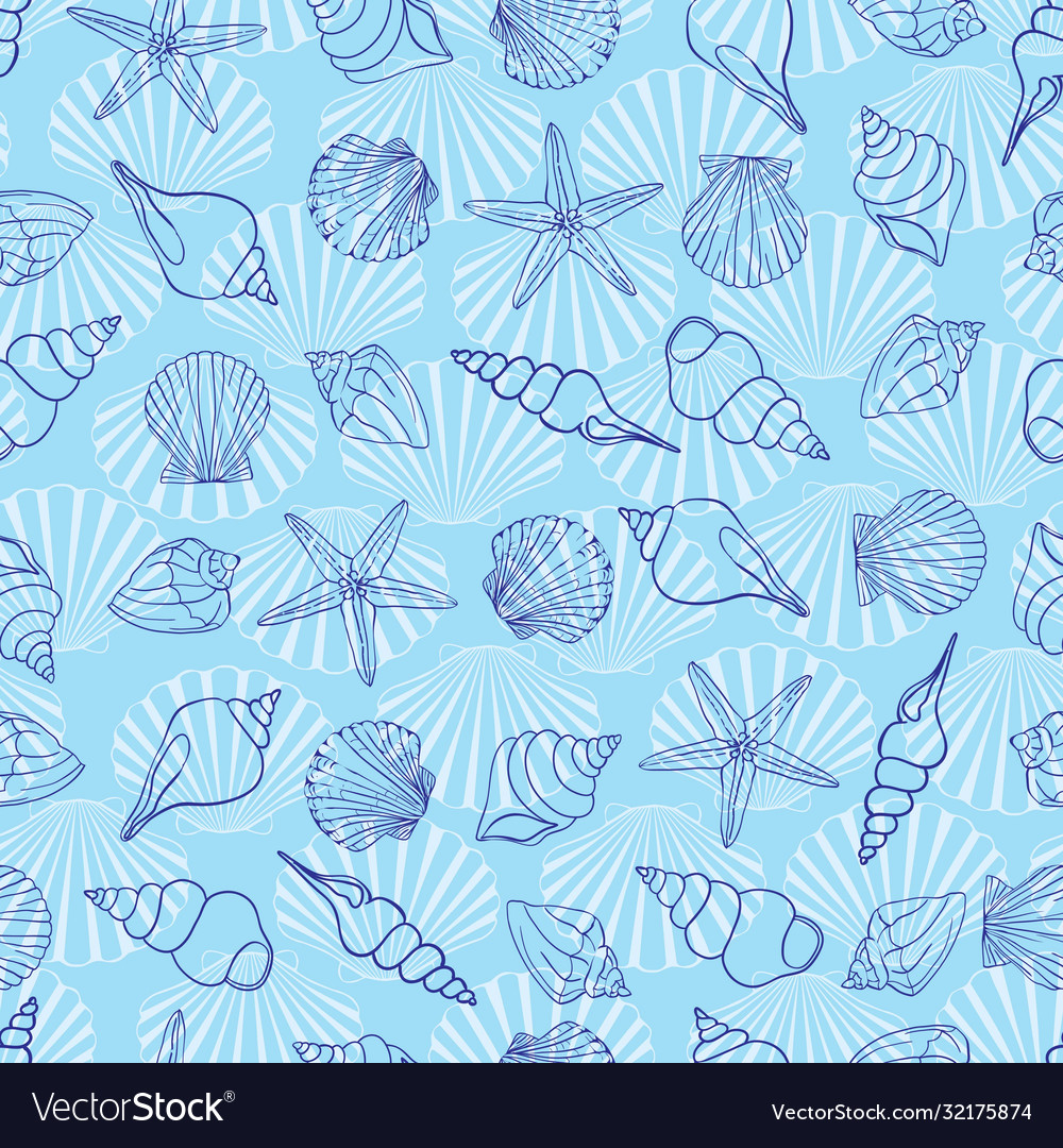 Seashell seamless pattern scallop background
