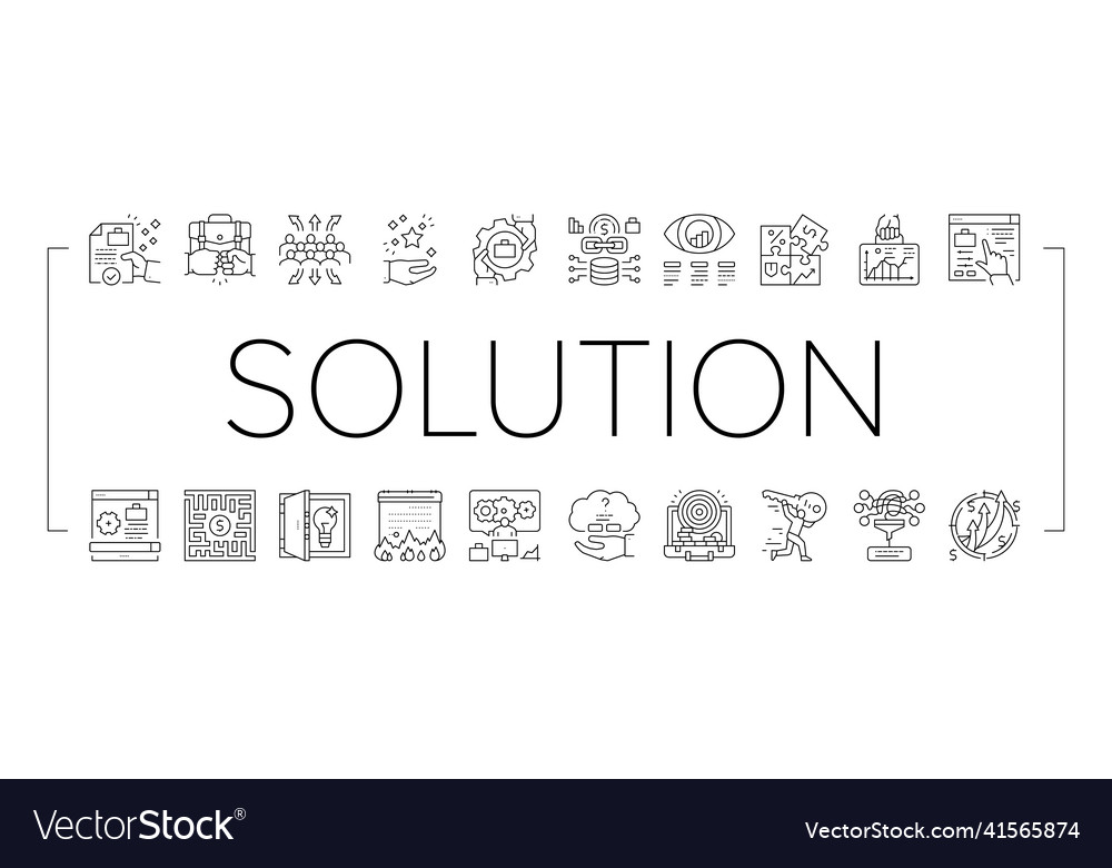 Solution business problem task icons set vector image Solution business problem task icons set