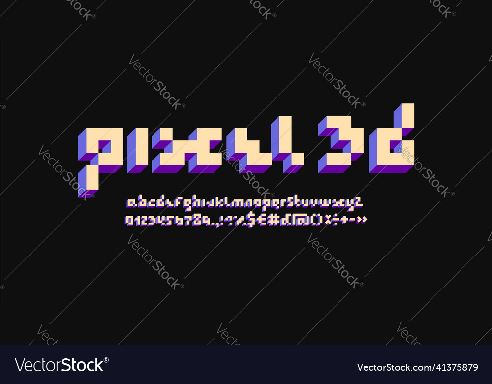 3d pixel font mosaic alphabet made in voxel style Vector Image 3d pixel font mosaic alphabet made in voxel style