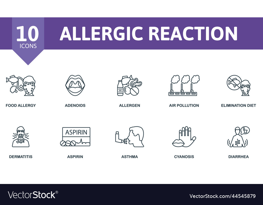 Allergic reaction icon set monochrome simple