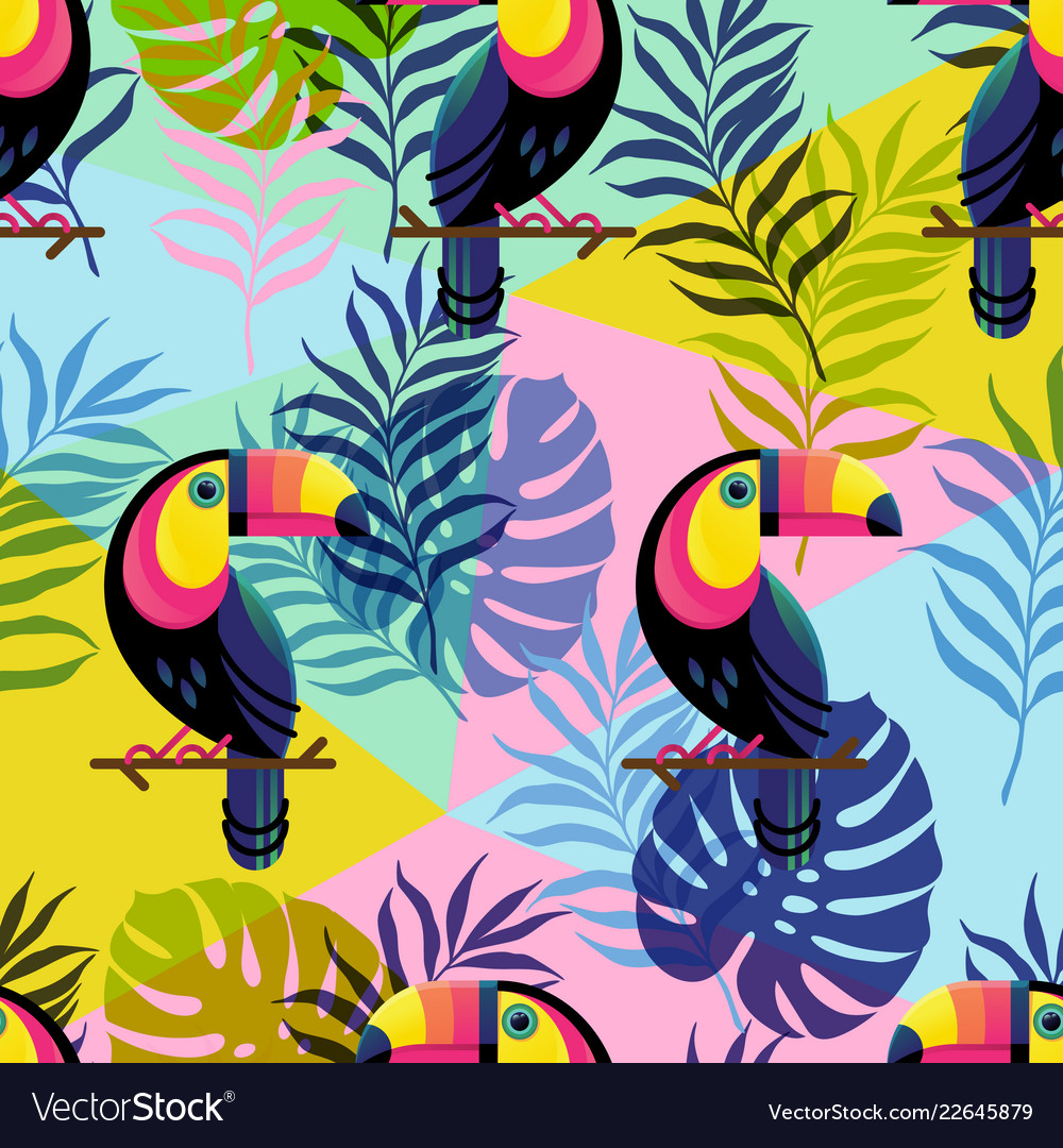 Botanical seamless pattern with toucan