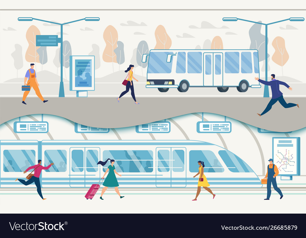 City public transport with buses and subway Vector Image