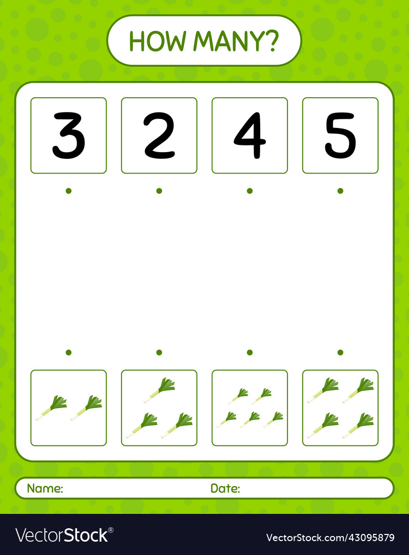How many counting game with leek worksheet vector image How many counting game with leek worksheet