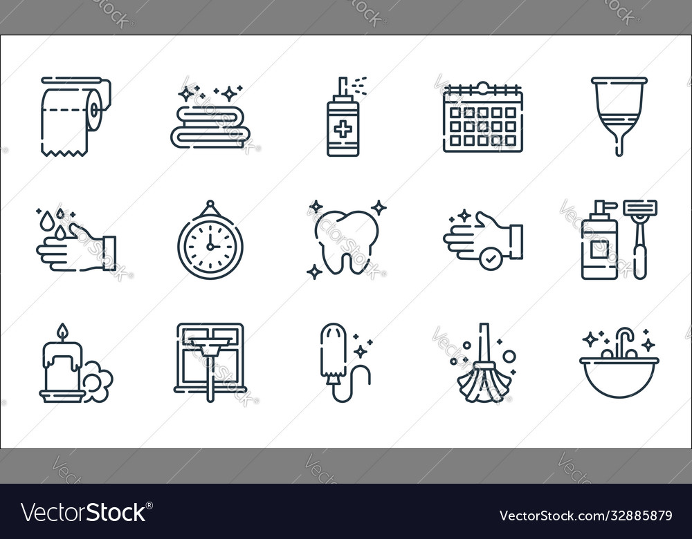 Hygiene routine line icons linear set quality vector image Hygiene routine line icons linear set quality