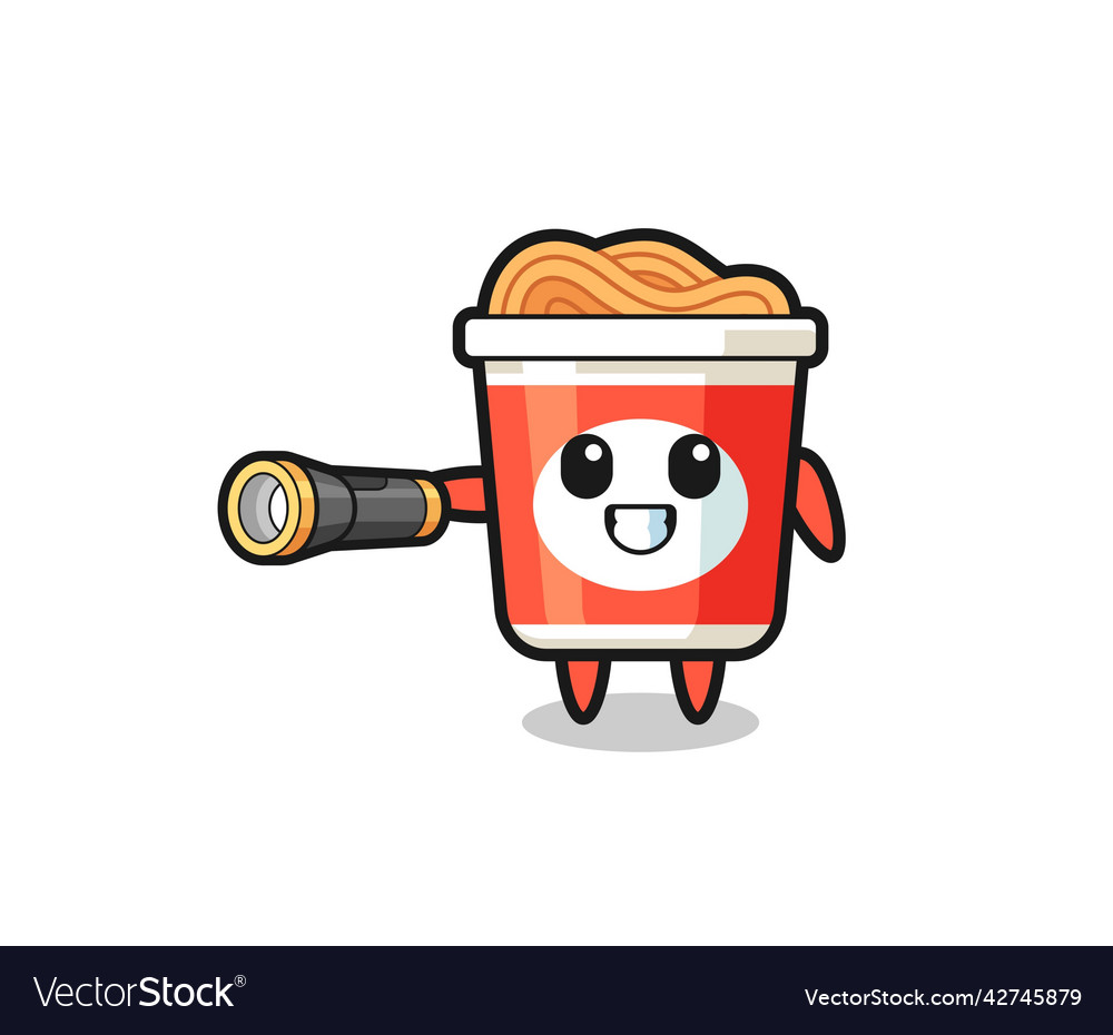 Instant noodle mascot holding flashlight