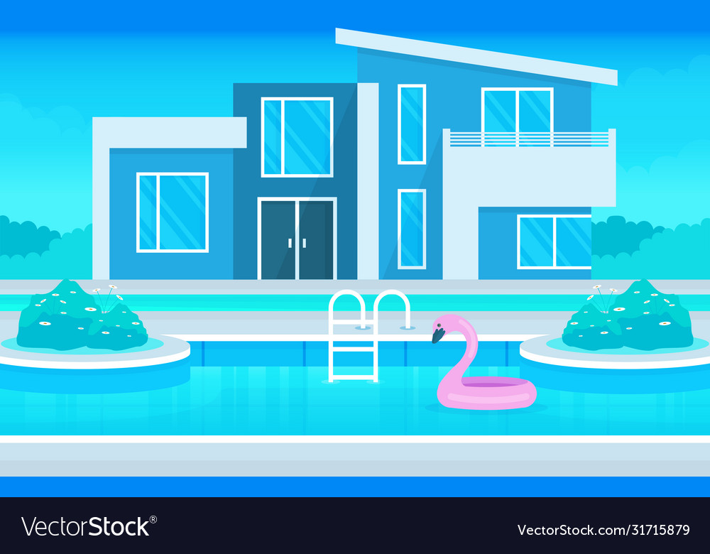 Modern house villa exterior with swimming pool vector image Modern house villa exterior with swimming pool