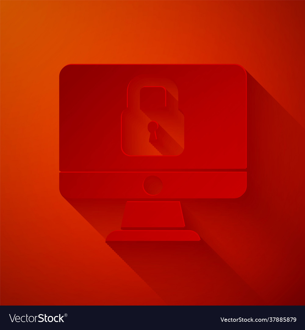 Paper cut lock on computer monitor screen icon Vector Image Paper cut lock on computer monitor screen icon