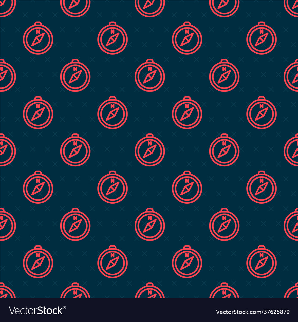 Red line compass icon isolated seamless pattern