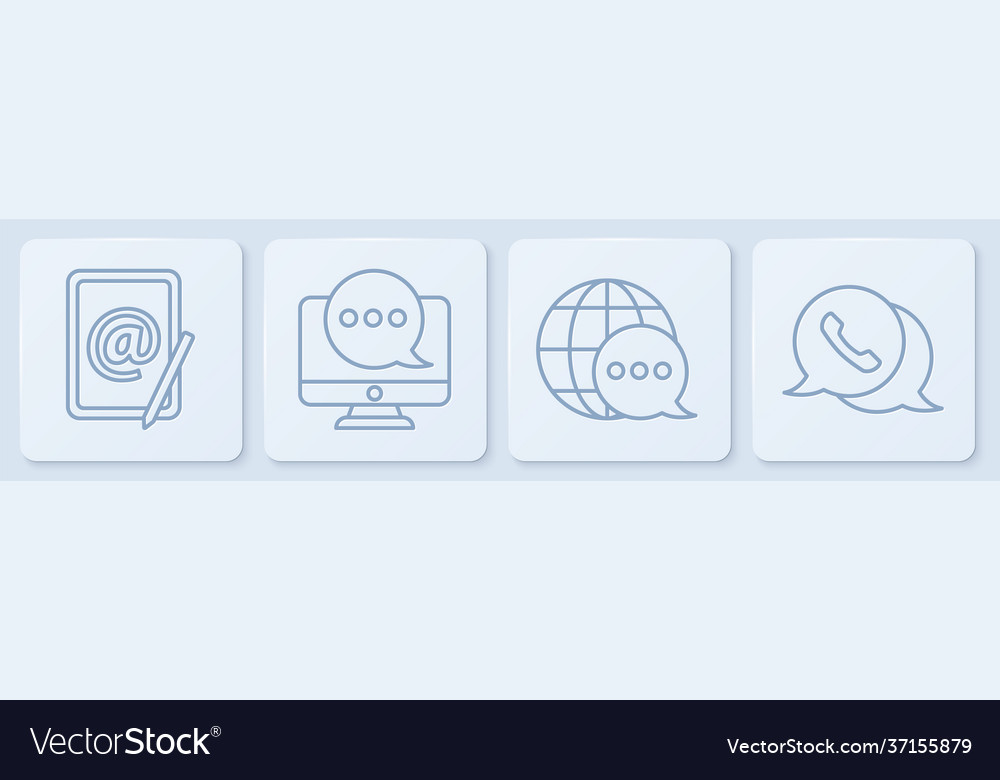 Set line mail and e-mail world map made from